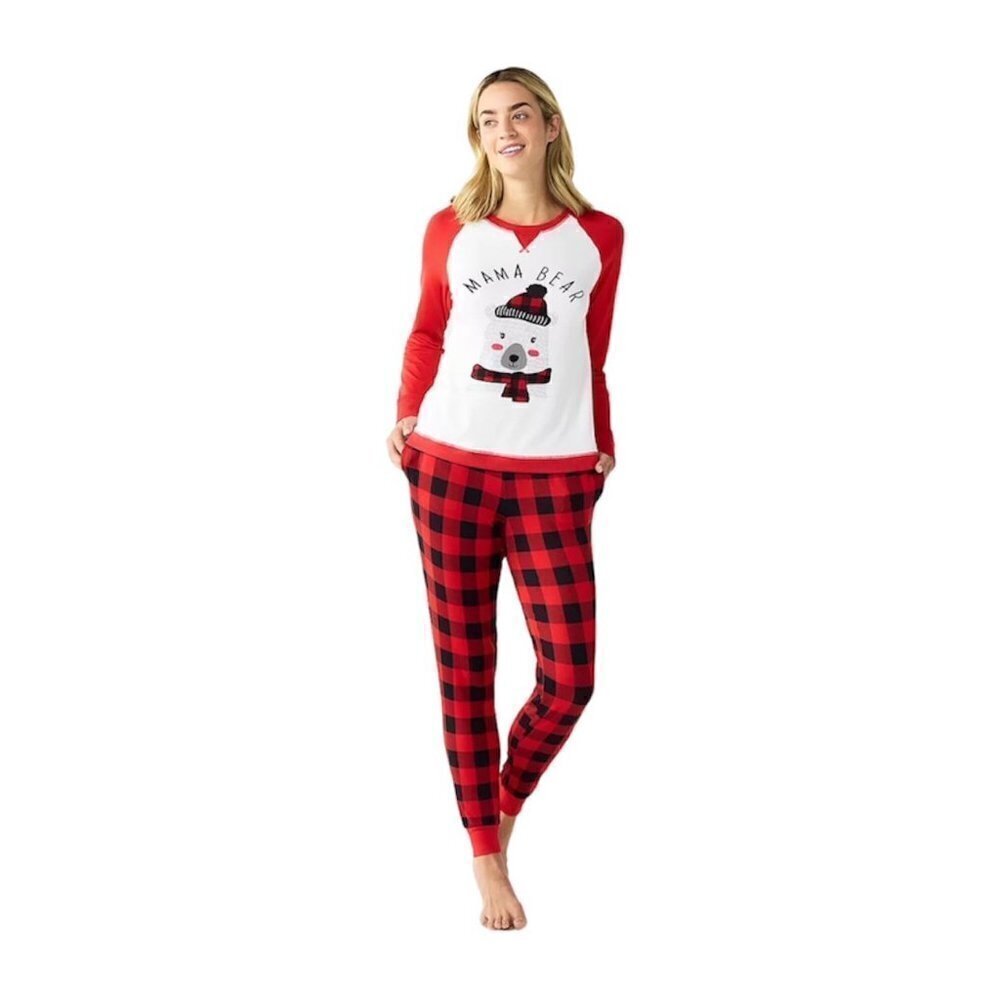 Cuddl Duds Womens Red Black Plaid Jammies Polar Bears Pajamas 2 Pc Set Sz S New